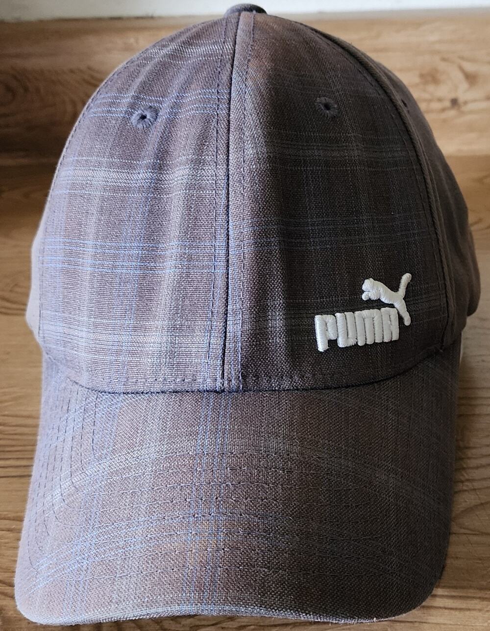 PUMA S/M Plaid Flex Fit Hat Adult Size Casual Baseball Cap SMALL STAIN See Desc